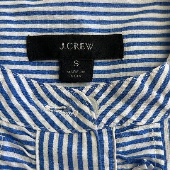 J. Crew blue/white pin-stripe pleated ruffle bib button down top blouse Sz small - Picture 4 of 6